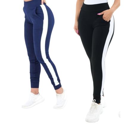Imagem de Kit 2 Calça Feminina Jogger com Listra na Lateral em Crepe
