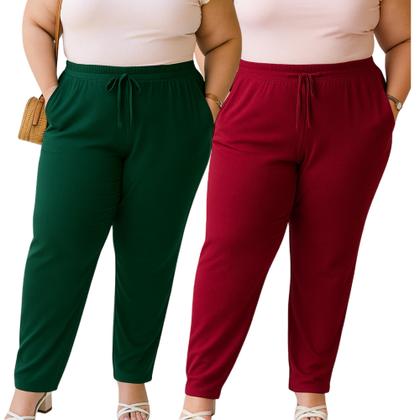 Imagem de Kit 2 Calça Feminina Malha Viscolycra Lisa Soltinhas Plus