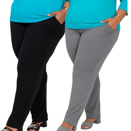 Imagem de Kit 2 Calça Feminina Malha Viscolycra Lisa Soltinhas Plus