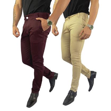 Imagem de Kit 2 Calça Masculina De Sarja Social Slim Skinny Elastano 