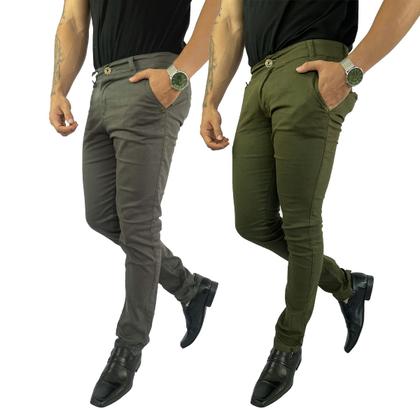 Imagem de Kit 2 Calça Masculina De Sarja Social Slim Skinny Elastano 