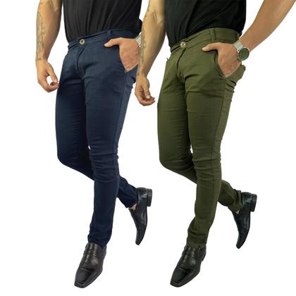 Imagem de Kit 2 Calça Masculina De Sarja Social Slim Skinny Elastano 