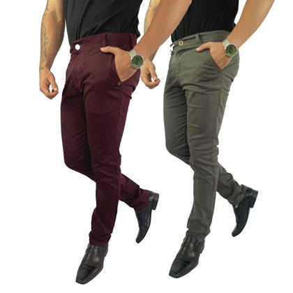 Imagem de Kit 2 Calça Masculina De Sarja Social Slim Skinny Elastano 