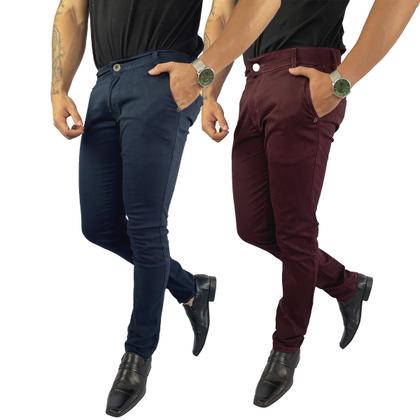 Imagem de Kit 2 Calça Masculina De Sarja Social Slim Skinny Elastano 