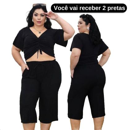 Imagem de Kit 2 Calça Plus Size Pantacourt Feminina Malha Viscolycra