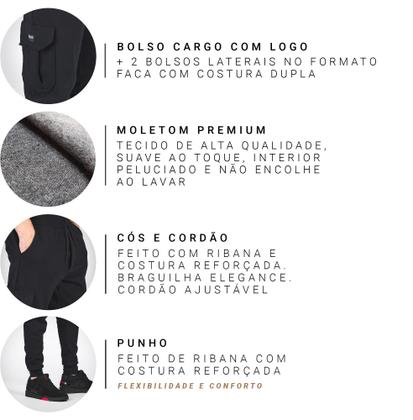 Imagem de Kit 2 Calças Cargo de Moletom Peluciado Masculina PRETO/PRETO - M