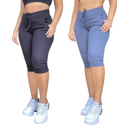 Imagem de kit 2 calças corsario feminina com elastano calça capri