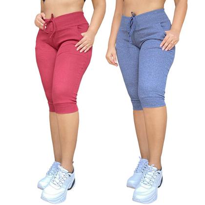 Imagem de kit 2 calças corsario feminina com elastano calça capri