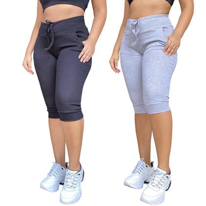 Imagem de kit 2 calças corsario feminina com elastano calça capri