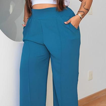 Imagem de Kit 2 Calças Feminina Pantalona Plus Size Duna Elegante Em Elasticidade Na Cintura Com Bolsos