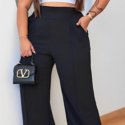 Imagem de Kit 2 Calças Feminina Pantalona Plus Size Duna Elegante Em Elasticidade Na Cintura Com Bolsos