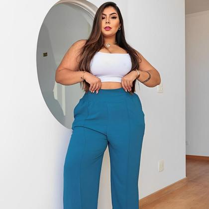 Imagem de Kit 2 Calças Feminina Pantalona Plus Size Duna Elegante Em Elasticidade Na Cintura Com Bolsos