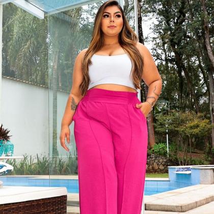 Imagem de Kit 2 Calças Feminina Pantalona Plus Size Duna Elegante Em Elasticidade Na Cintura Com Bolsos