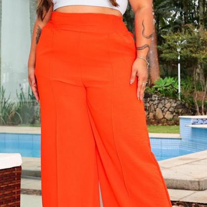 Imagem de Kit 2 Calças Feminina Pantalona Plus Size Duna Elegante Em Elasticidade Na Cintura Com Bolsos