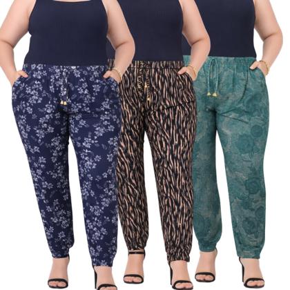 Imagem de Kit 2 Calças Feminina Senhoras Malha Liganete Bolso Lateral Estampadas.