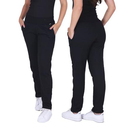 Imagem de Kit 2 calças femininas moletom algodão com bolsos