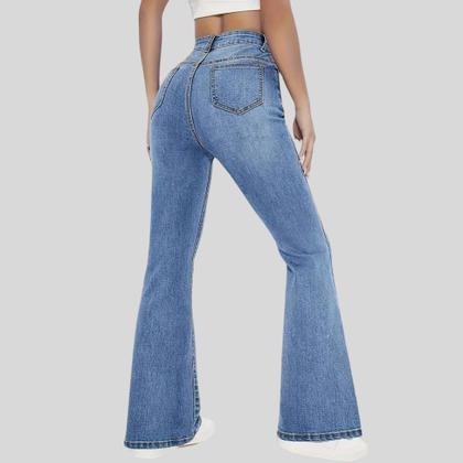 Imagem de KIT 2 Calças Flare Jeans Feminina Boca de Sino Cintura Alta Modeladora Confort