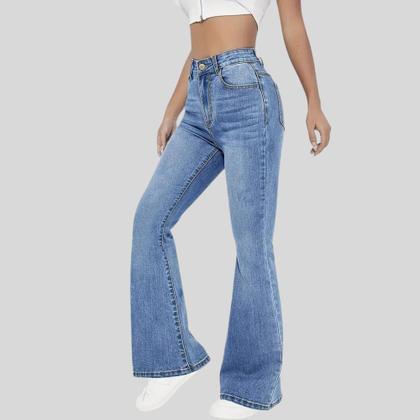 Imagem de KIT 2 Calças Flare Jeans Feminina Boca de Sino Cintura Alta Modeladora Confort