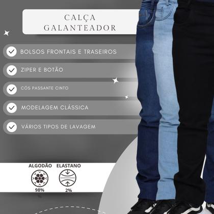 Imagem de Kit 2 Calças Jeans Lycra Masculina Plus Size Slim 100% Algodão Premium 