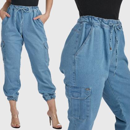 Imagem de Kit 2 Calças Jogger HNO Jeans com Bolso Lateral Azul Claro e Azul Marinho