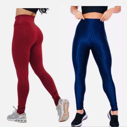 Imagem de Kit 2 Calças Legging Feminina 3 D fitness levanta Empina Bumbum -Cintura Alta 