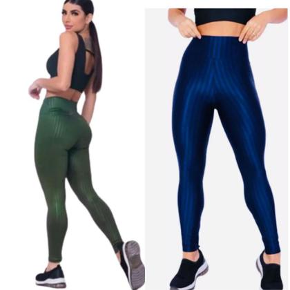 Imagem de Kit 2 Calças Legging Feminina 3 D fitness levanta Empina Bumbum -Cintura Alta 