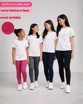 Imagem de Kit 2 Calças Legging Flanelada Infantil Juvenil Menina Térmica Leg Suplex Cotton Peluciado Forrado Quentinha Inverno Tamanho 4 ao 16