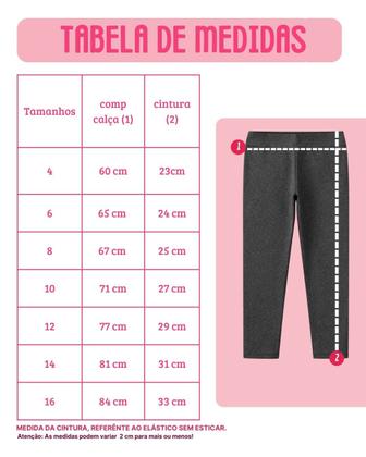 Imagem de Kit 2 Calças Legging Flanelada Infantil Juvenil Menina Térmica Leg Suplex Cotton Peluciado Forrado Quentinha Inverno Tamanho 4 ao 16
