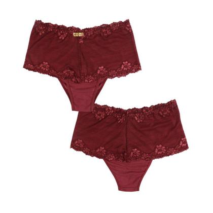 Imagem de kit 2 Calcinha Tanga Caleçon em cotton cós alto rendado Cintura alta conforto Revenda