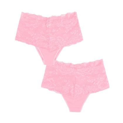 Imagem de kit 2 Calcinha Tanga Caleçon em cotton cós alto rendado Cintura alta conforto Revenda