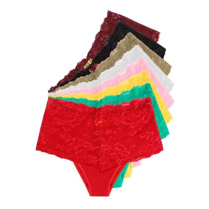 Imagem de kit 2 Calcinha Tanga Caleçon em cotton cós alto rendado Cintura alta conforto Revenda