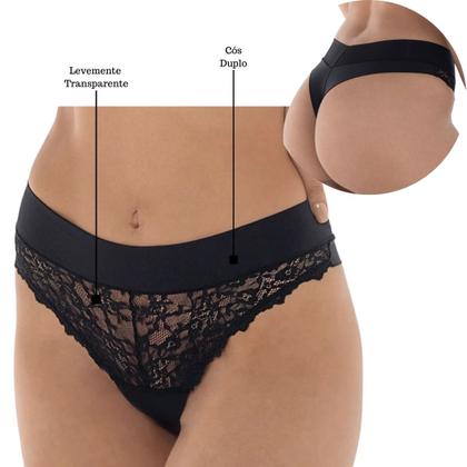 Imagem de Kit 2 Calcinhas Fio Dental Vanille DeMillus Renda Cós Duplo