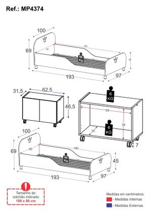 Imagem de Kit 2 Camas Solteiro c/ Mesa de Cabeceira Multimóveis MP4374