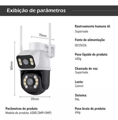 Imagem de Kit 2 Câmera De Segurança Smart Wi-fi Ip66 Dupla Lente 360 Visão Noturna Externa Prova  D' Agua