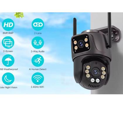 Imagem de Kit 2 Camera Externa ip Wifi 4k Lente Dupla Segurança Prova Dágua 8mp 360 Rotação Visão Noturna Segurança Rastreamento Com 2 Cartão 32gb Nf