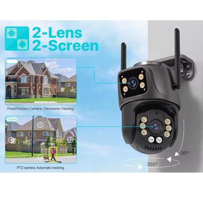 Imagem de Kit 2 Camera Externa ip Wifi 4k Lente Dupla Segurança Prova Dágua 8mp 360 Rotação Visão Noturna Segurança Rastreamento Com 2 Cartão 32gb Nf