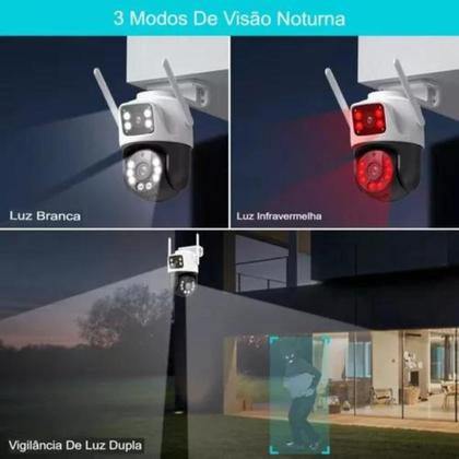 Imagem de Kit 2 Câmera Externa Ip Wifi 8mp 4k full Hd 360 Rotativa Segurança Dupla Lente Visão Noturna Prova Dágua Infravermelho Nf