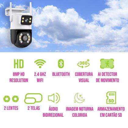 Imagem de Kit 2 Câmeras de Segurança Vigilância Wi-fi Visão Noturna Resistente À Água Acesso Remoto Celular Monitoramento Sensor