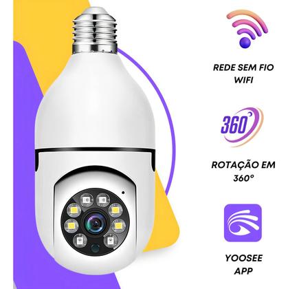Imagem de Kit 2 Câmeras Lâmpadas Wifi Giratória Full Hd 360 Cor Branco Genérica