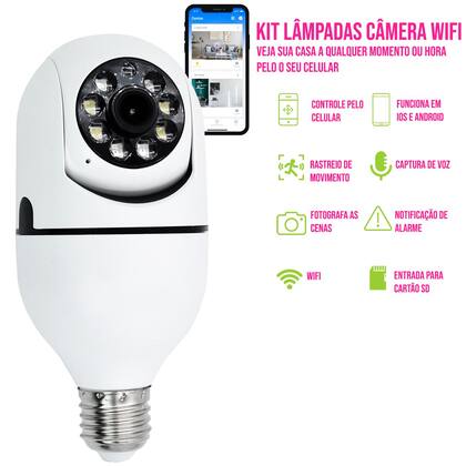 Imagem de Kit 2 Câmeras Segurança Wifi Smart Lampada Teto HD Noturna