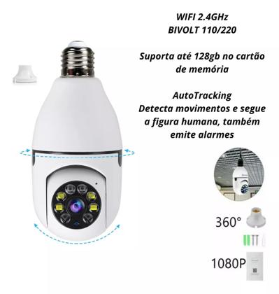 Imagem de Kit 2 Cameras Vigilancia 360º 24h Wifi Yoosee Direto Celular cor branca