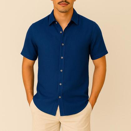 Imagem de Kit 2 Camisa de linho Masculina para verão praia manga curta fresca moda