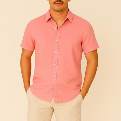 Imagem de Kit 2 Camisa de linho Masculina para verão praia manga curta fresca moda