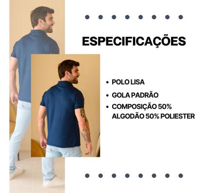 Imagem de Kit 2 Camisa Polo Masculina Alta Qualidade Lisa Malha Piquet