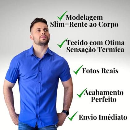 Imagem de Kit 2 Camisa Social Masculina Manga Curta De Botão Slim Linha Premium Casual Lisa Não Amassa Envio Imediato Moda Premium