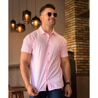 Imagem de Kit 2 Camisa Social Masculina Manga Curta De Botão Slim Linha Premium Casual Lisa Não Amassa Envio Imediato Moda Premium