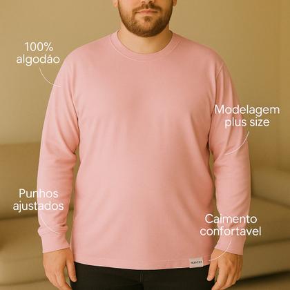 Imagem de Kit 2 Camiseta Plus Size Manga Longa c/ Punho 100% Algodão