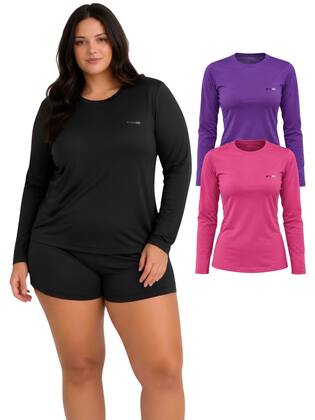 Imagem de Kit 2 Camisetas Manga Longa Proteção UV FPS50 Feminina Plus Size