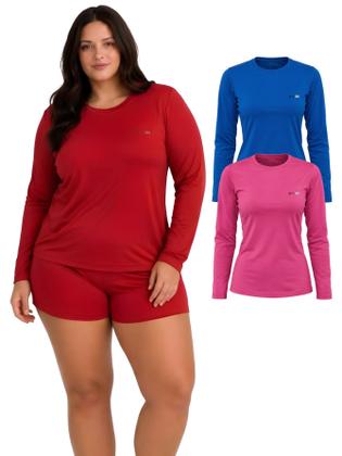 Imagem de Kit 2 Camisetas Manga Longa Proteção UV FPS50 Feminina Plus Size