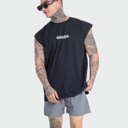 Imagem de Kit 2 Camisetas Regatas Oversized Cavada Treino 100% algodão